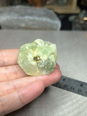 #14 Raw Prehnite Flower Specimen With Epidote Growth